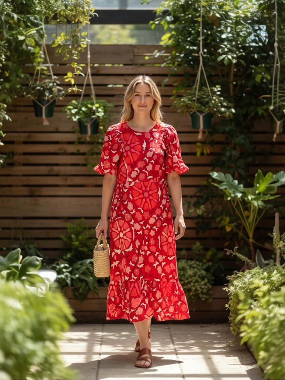 RHODE X TARGET Zinnia Floral Midi Dress Red 16
